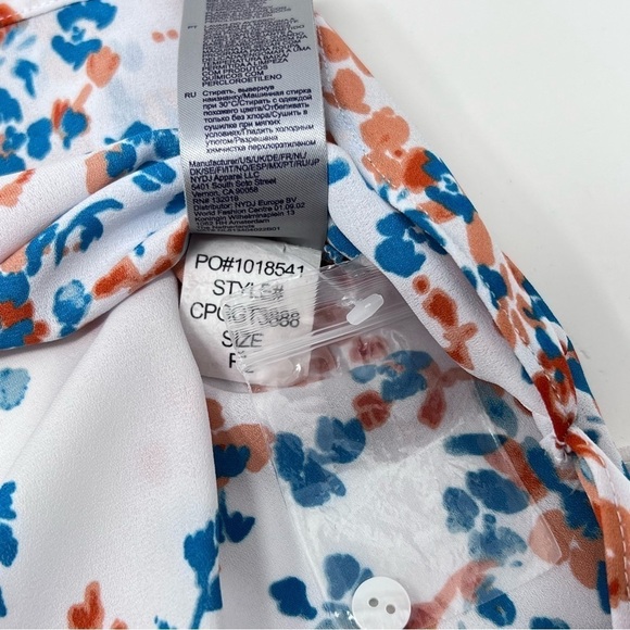 NYDJ White Peach Floral Print V Neck 3/4 Sleeve Pintuck Blouse Size Large P NWOT - Picture 13 of 14